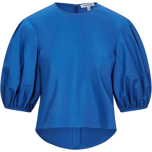 Puff Sleeve Cotton Top (Sapphire Blue)