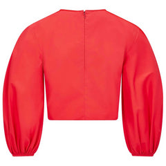 Puff Sleeve Cropped Cotton Top (Scarlet Red)