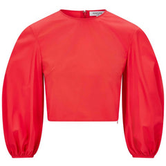 Puff Sleeve Cropped Cotton Top (Scarlet Red)