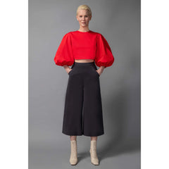 Puff Sleeve Cropped Cotton Top (Scarlet Red)