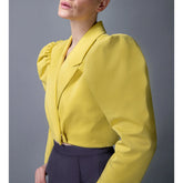 Femponiq Puff Shoulder Cropped Cotton Blazer (Mustard Yellow)