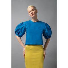 Puff Sleeve Cotton Top (Sapphire Blue)