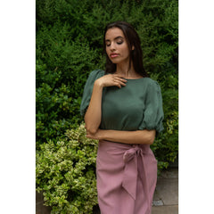 Puff Sleeve Vegan Cupro Blouse (Forest Green)