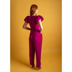 Femponiq Puff Sleeved Crepe Jumpsuit (Magenta Pink)