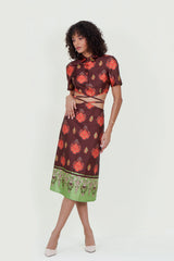 Eloshé Brown Lace-up Crop Shirt and Midi Skirt REDSSM101