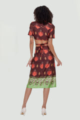 Eloshé Brown Lace-up Crop Shirt and Midi Skirt REDSSM101