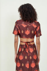 Eloshé Brown Lace-up Crop Shirt and Midi Skirt REDSSM101