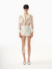 Knitology KNTLGY Ekru Organze Crop Ceket