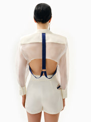 Knitology KNTLGY Ekru Organze Crop Ceket