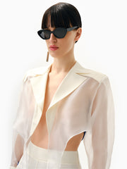 Knitology KNTLGY Ekru Organze Crop Ceket