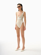 Knitology KNTLGY Contrast Logo Stitched Beige Knitted Bodysuit