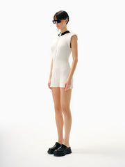 Knitology KNTLGY White Ribbed Mini Knitted Jumpsuit