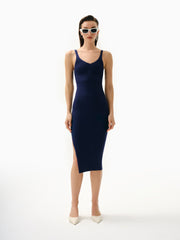 Knitology KNTLGY Balenli Lacivert Ribana Midi Elbise