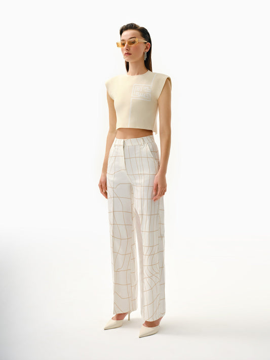 Knitology KNTLGY White Diagonal Printed Pants