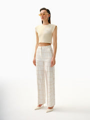 Knitology KNTLGY White Diagonal Printed Pants