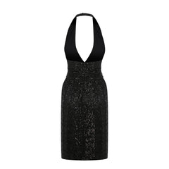 Moonlit – Deep V Decolleted Embroidered Dress with Neck Strap