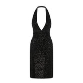 Moonlit – Deep V Decolleted Embroidered Dress with Neck Strap