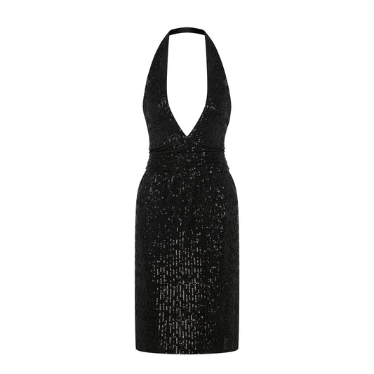 Moonlit – Deep V Decolleted Embroidered Dress with Neck Strap