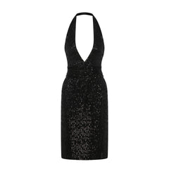 Moonlit – Deep V Decolleted Embroidered Dress with Neck Strap