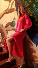 Sadie and Dione Regina Fuschia Saten Elbise