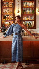 Sadie and Dione Helene One Shoulder Dress in Eden Blue