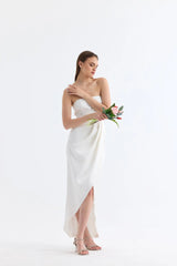 Manshet Bloom / Straplez Midi Boy Abiye (Beyaz)