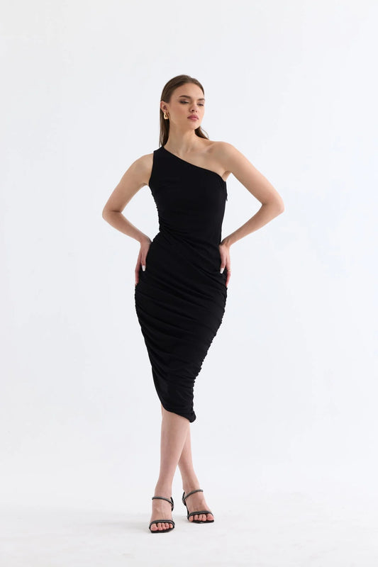 Manshet The Raven Tek Omuz Midi Elbise