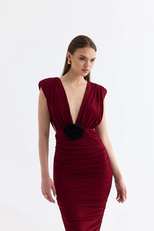 Manshet Crimson Mini Dress in Dark Cherry