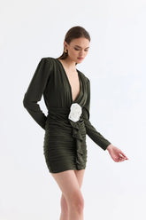Manshet Crimson Mini Elbise in Khaki