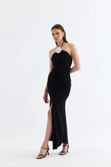 Manshet The Mirage Boyundan Askılı ve Yırtmaçlı Uzun Elbise