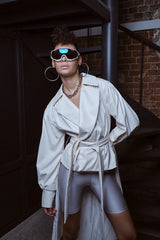 Two's Touch Cora Deri Trençkot Beyaz