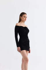 Manshet Verve Boat Neck Mini Elbise