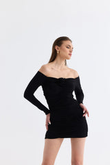 Manshet Verve Boat Neck Mini Elbise