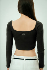 Wear Three Points Black Square Neck Crop Blouse