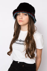 Wayt Dallas Beaded Black Faux Fur Hat