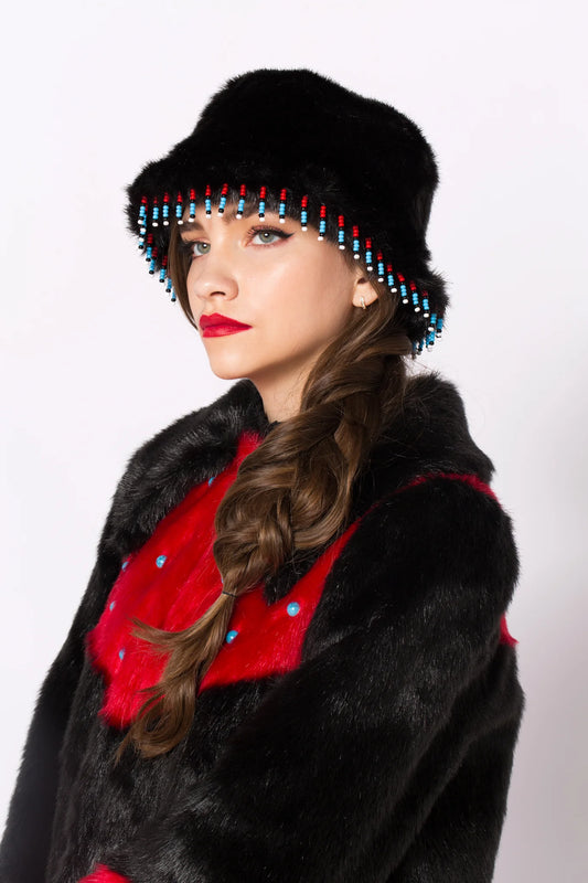 Wayt Dallas Beaded Black Faux Fur Hat