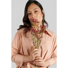 Belted Gathered Cotton Shirt Dress (Peach)