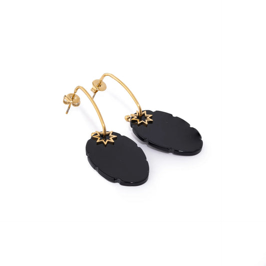 Chaseldor Cia Black Natural Stone Steel Women Earrings