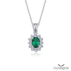 Chaseldor Diamond Montage Emerald Oval Necklace