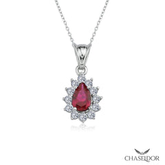 Chaseldor Diamond Montage Ruby Drop Necklace