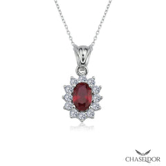 Chaseldor Diamond Montage Ruby Oval Necklace