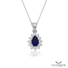 Chaseldor Diamond Montage Sapphire Drop Necklace