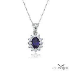 Chaseldor Diamond Mounted Sapphire Oval Necklace
