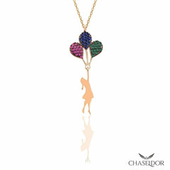 Chaseldor Girl with Three Balloons Silver Necklace