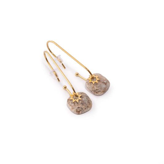 Chaseldor Hoshi Brown Natural Stone Steel Women's Earrings