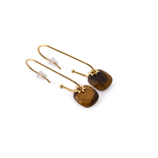 Chaseldor Hoshi Gold Dark Brown Natural Stone Gold Plated Steel Women Earrings
