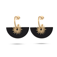 Chaseldor Jiji Gold Black Natural Stone Gold Plated Steel Women Earrings