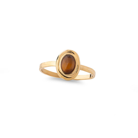 Chaseldor Lisa Gold Brown Natural Stone Gold Plated Steel Women's Ring