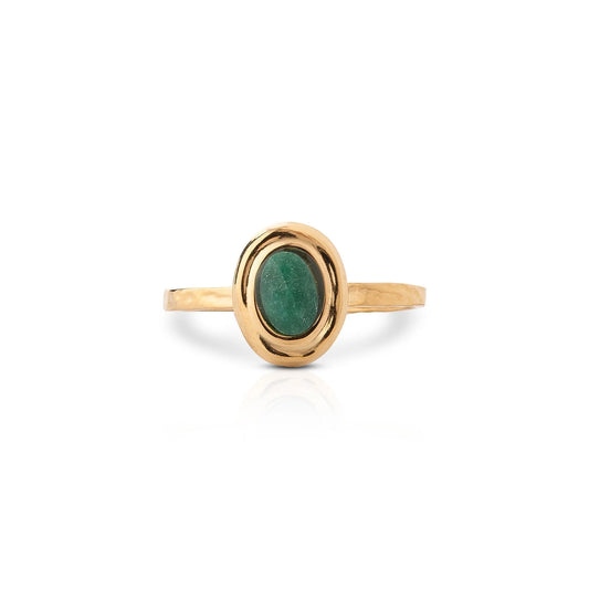 Chaseldor Lisa Gold Emerald Green Natural Stone Gold Plated Steel Women's Ring