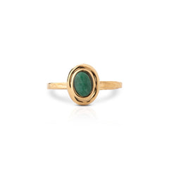 Chaseldor Lisa Gold Emerald Green Natural Stone Gold Plated Steel Women's Ring